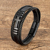 Classic Cross Charm Bracelet with Black Leather Rope