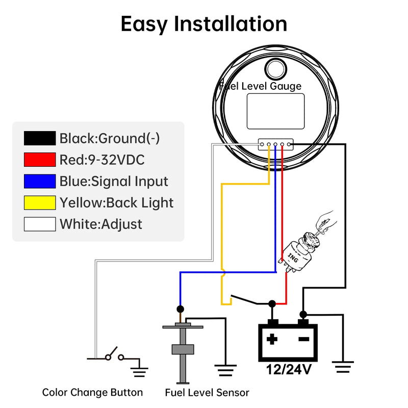 52mm Digital Water Level Gauge with 7-Color LED Display