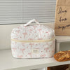 Pink Bow Plaid Quilted Cosmetic Bag with Multiple Compartments