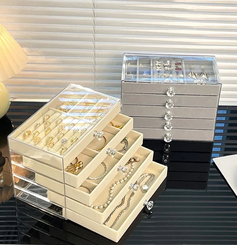 5-Layer Desktop Jewelry Organizer with Drawers and Display Top