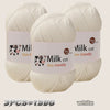 Three skeins of white silk-friendly milk cotton yarn for knitting and crochet