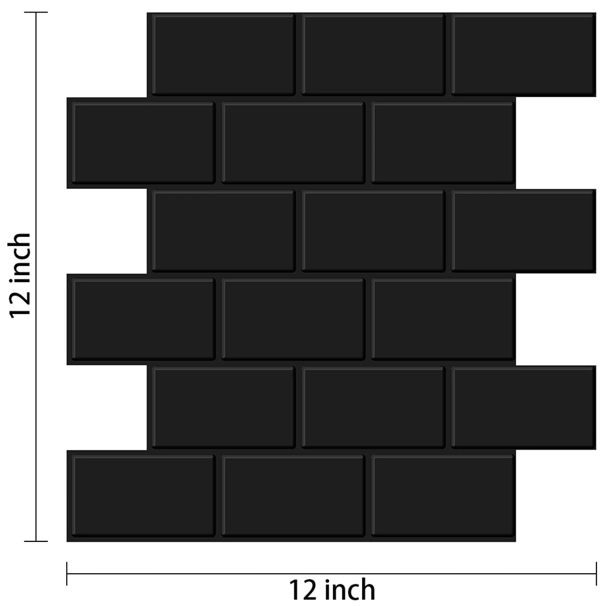 A rectangular pattern of black self-adhesive tile stickers arranged in a brick layout.