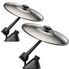 A pair of silver mini drum and cymbal vent decorations for car interior