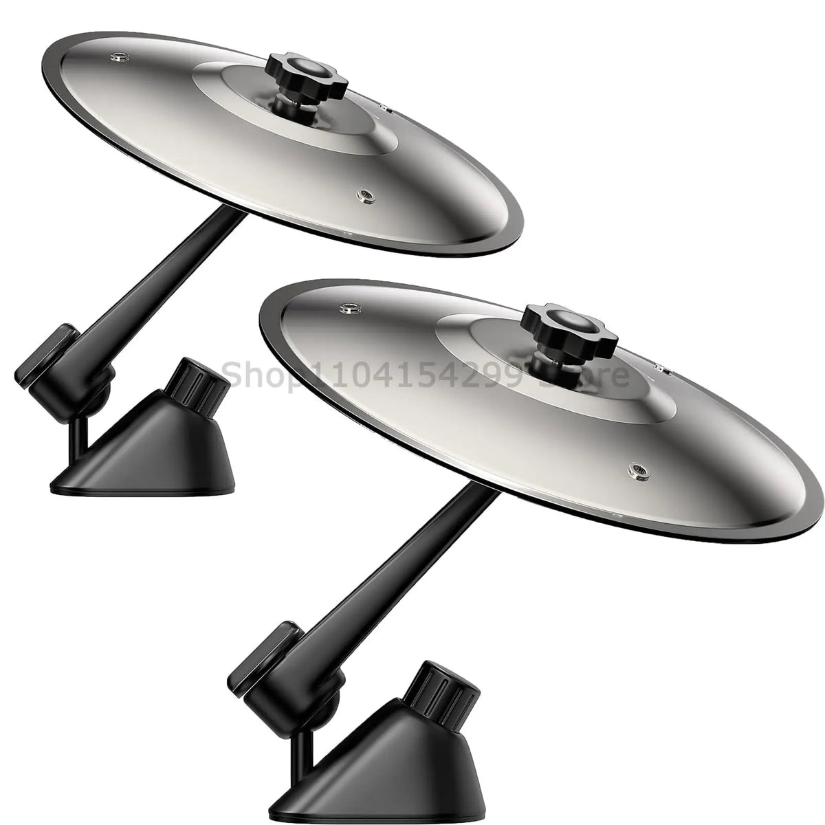 A pair of silver mini drum and cymbal vent decorations for car interior