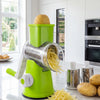 Multi-Function Rotary Cheese Grater with Suction Base and Round Mandoline Slicer