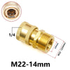 Brass pressure washer adapter kit with M22 to 1/4 quick connect fitting and a 12mm measurement guide.