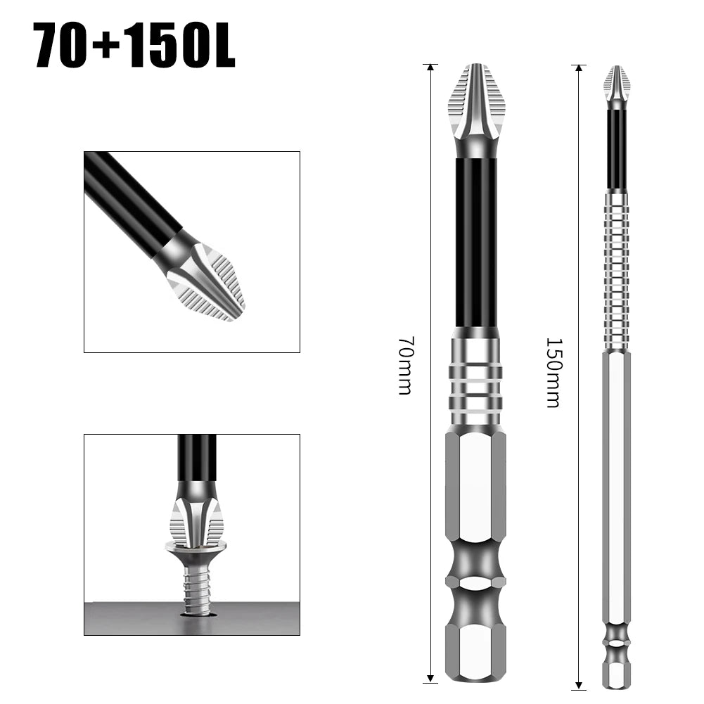 Magnetic Cross Head Screwdriver Bit Set (S2 Steel, Anti-Slip)