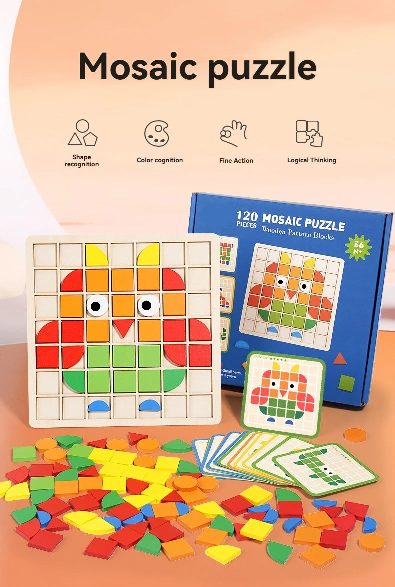 Wooden Shape & Color Mosaic Puzzle Set for Kids