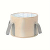 A beige folding foot soak tub with a light blue thermal insulating lid and gray handles.