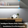 An intelligent human body sensor light installed on a wooden shelf above a desk.