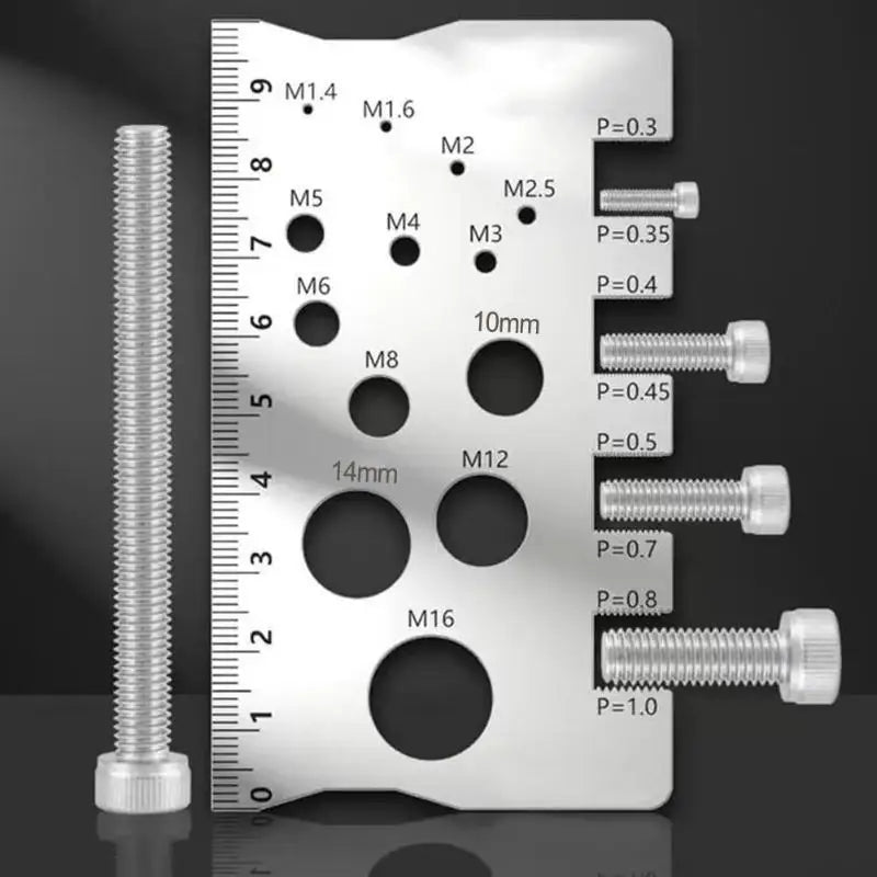 Stainless Steel Metric Thread Pitch Gauge with Measuring Ruler