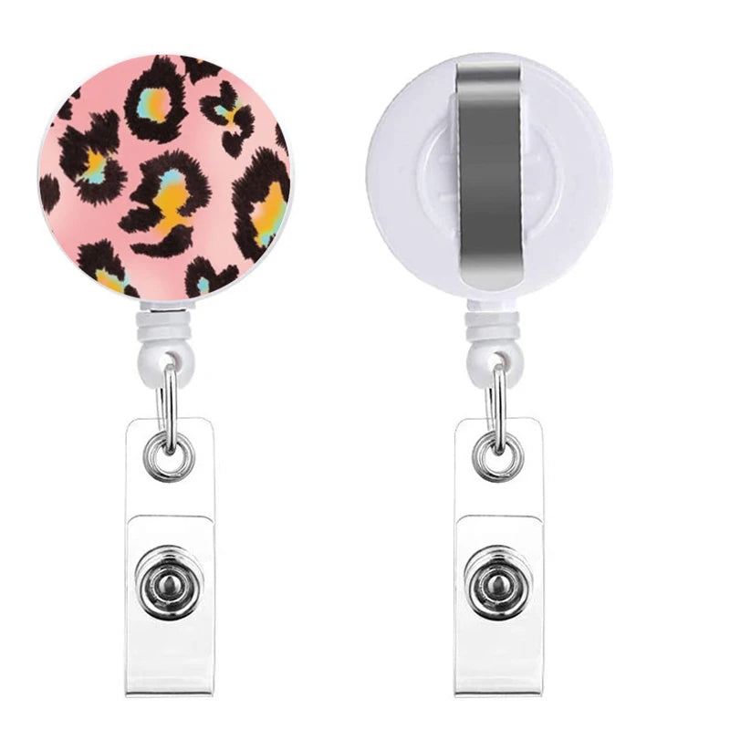 Leopard Print Retractable Badge Holder with Clip