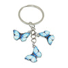 A silver hoop keychain charm featuring a blue butterfly.