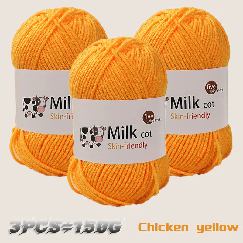 Three skeins of chicken yellow silk-friendly yarn for knitting and crochet
