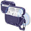 A purple AirPods Pro 3 case with a secure magnetic lock and drop protection feature, showing the earbuds inside.