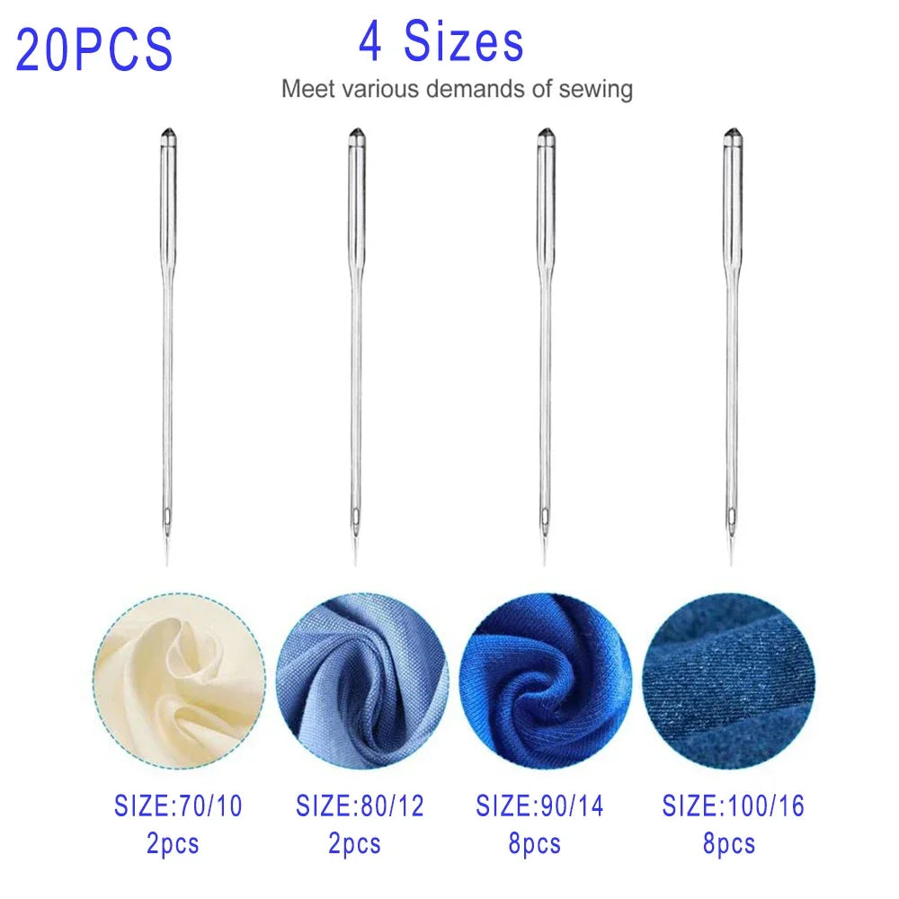 Universal Sewing Machine Needles Kit – 20 Pack, Multiple Sizes (65/9–100/16)