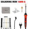 Soldering iron 100W-A with 5 pieces of tips, a metal plate, a brass tip, and an orange iron tool.