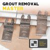 A set of three metal oscillating saw blades for grout removal and mortar cleaning tools