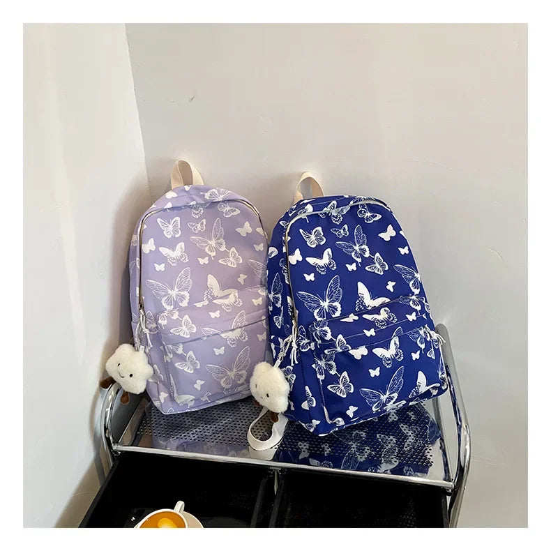 Butterfly Print Canvas Backpack for Women