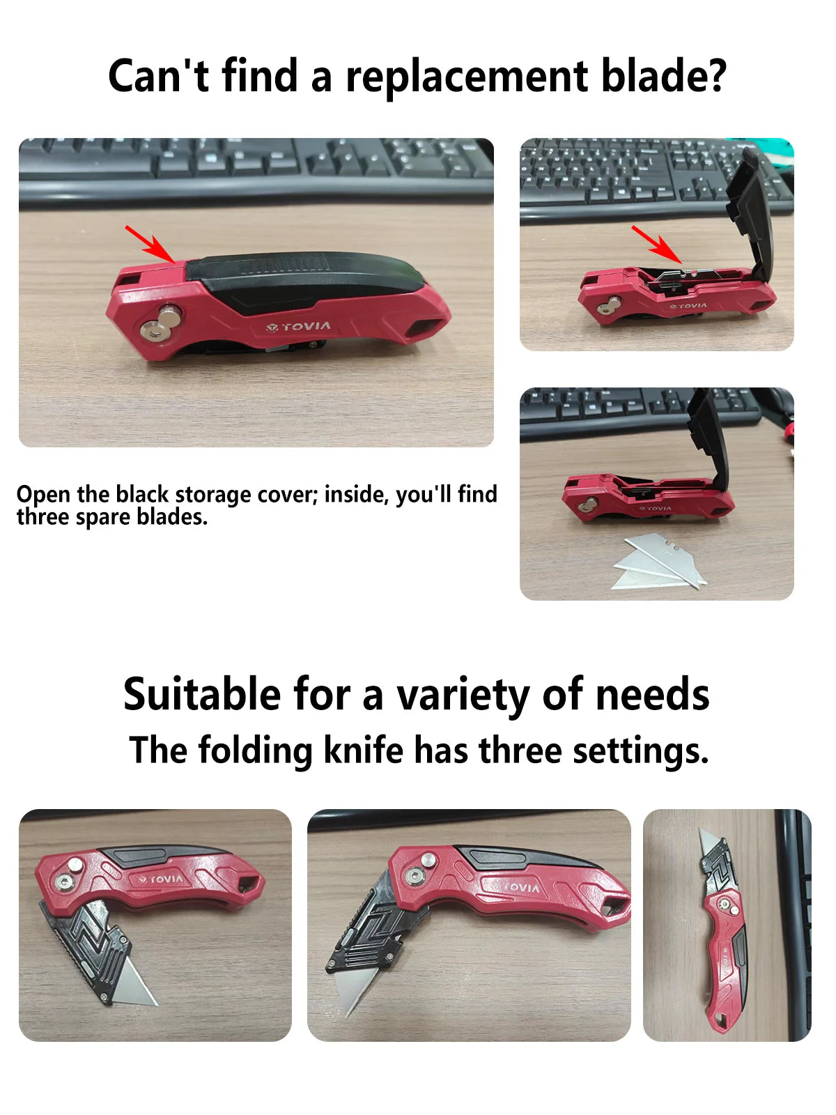Folding Utility Knife with Built-In Blade Storage and Gut Hook