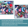 A collection of colorful PVC shoe charms for sandals and beach bags featuring various shapes and designs.