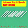 A box cover displaying I-shaped plastic sewing needles, with text indicating 1000 rounds.