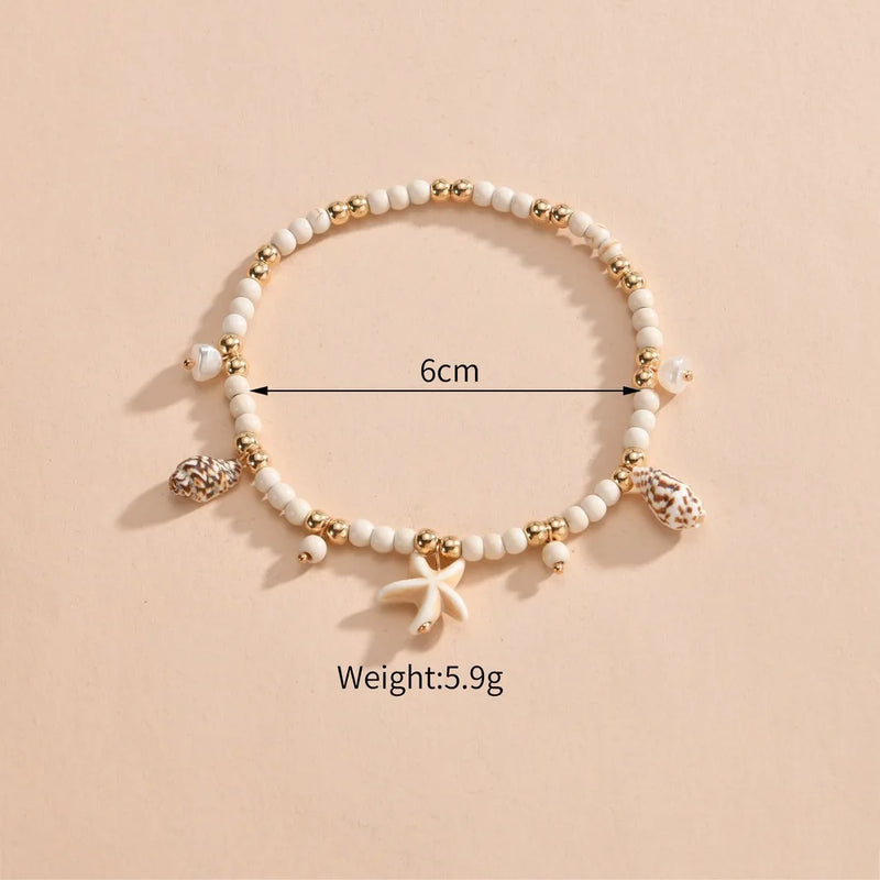 Vintage Layered Stone Anklet with Geometric Pendant