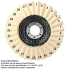 A close-up view of a dense wool block disc used for polishing, showing the radial pattern and numbered sections.