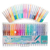 A set of retractable gel pens featuring various colors arranged in a semi-circle.