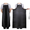A black PU leather waterproof apron shown being worn by a person.