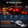 A 4-channel car dash cam with night vision features multiple lenses for recording details from the front, rear, and side.