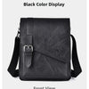 Black color display of a vintage PU leather messenger bag for men with an adjustable strap shown from the front view.