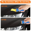 Comparison showing a plastic scraper before and after scratching a car surface