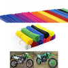 A set of colorful spoke wraps for motorcycle and bike rim protection, showing various colors like blue, green, yellow, and pu