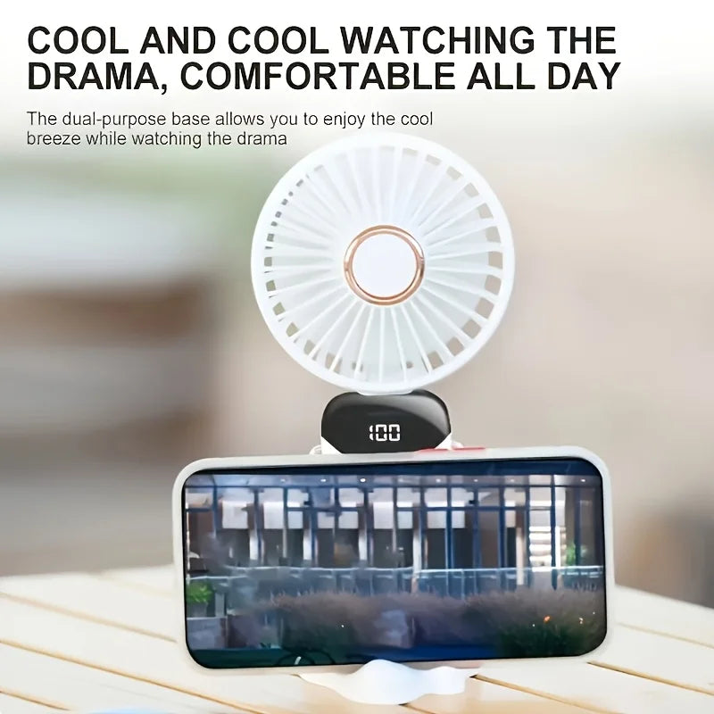 Compact USB Rechargeable Mini Fan with 6 Speeds and LED Light