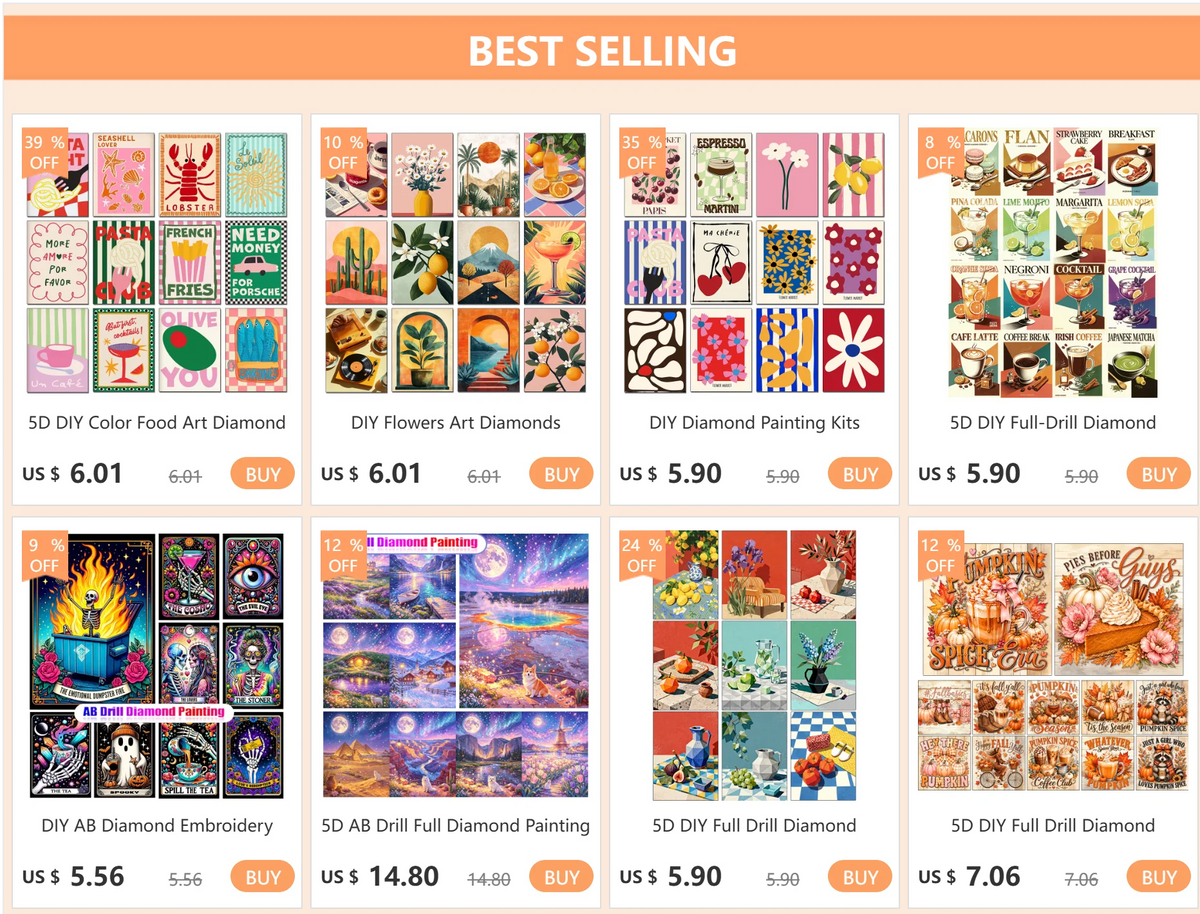 Modern Diamond Painting Kits - Fruit, Floral, and Abstract Designs