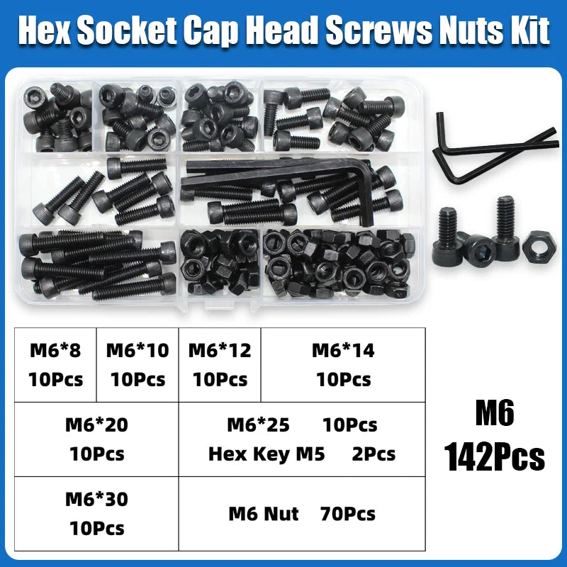 12.9 Grade Carbon Steel Hex Socket Cap Screw and Nut Assortment Kit
