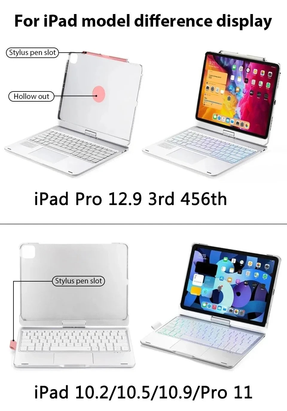 Backlit 360° Rotatable Keyboard Case for iPad with Pencil Holder