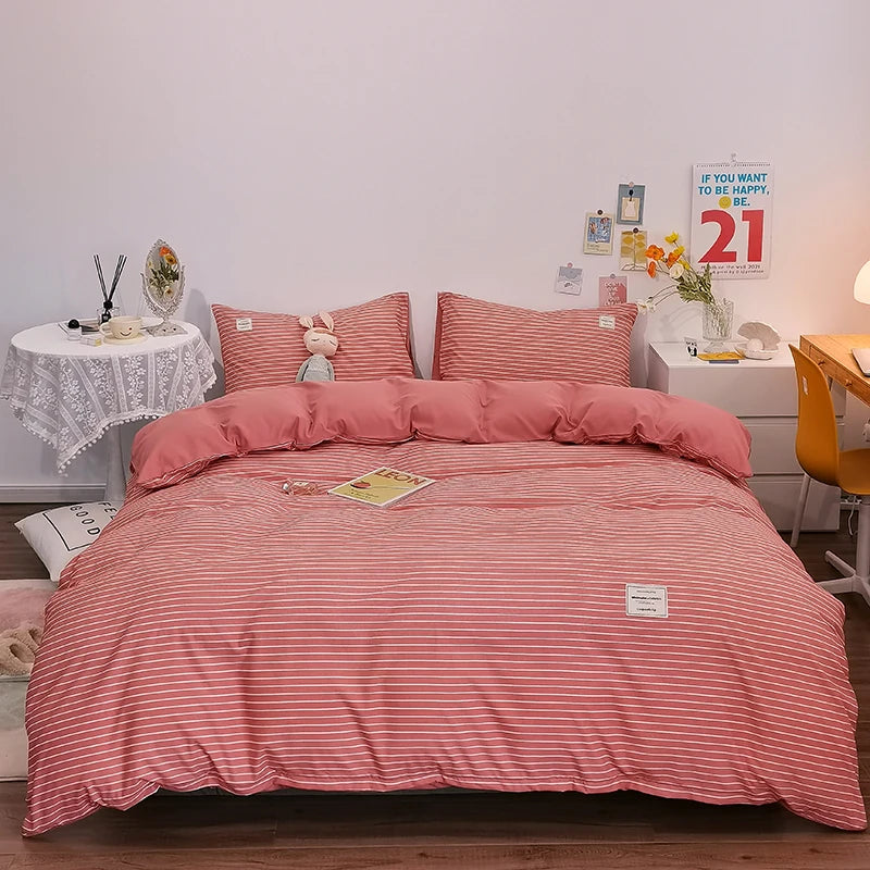 100% Cotton Duvet Cover Set with Plaid Stripe – Breathable & Skin-Friendly