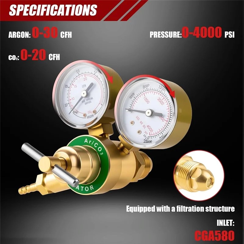 MIG/TIG Welding Gas Regulator with Argon & CO2 Gauge Set and 6.6ft Hose