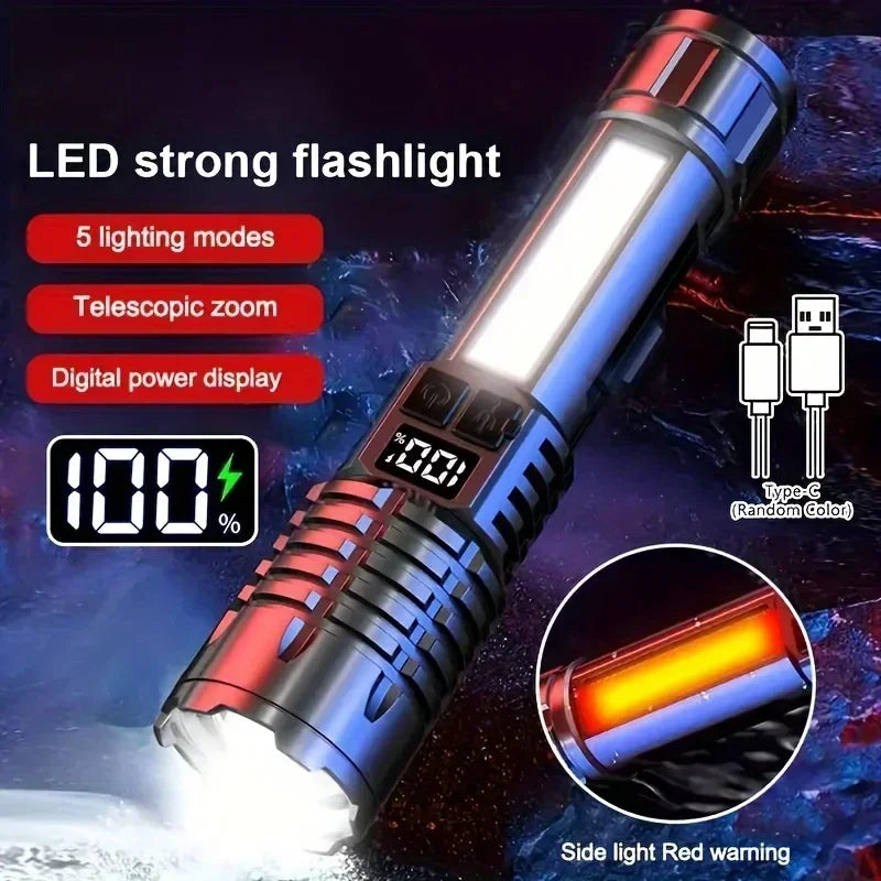 Rechargeable LED Flashlight with LCD Display and Zoom