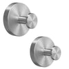 A round, brushed stainless steel suction cup towel hook with a cylindrical mounting post.