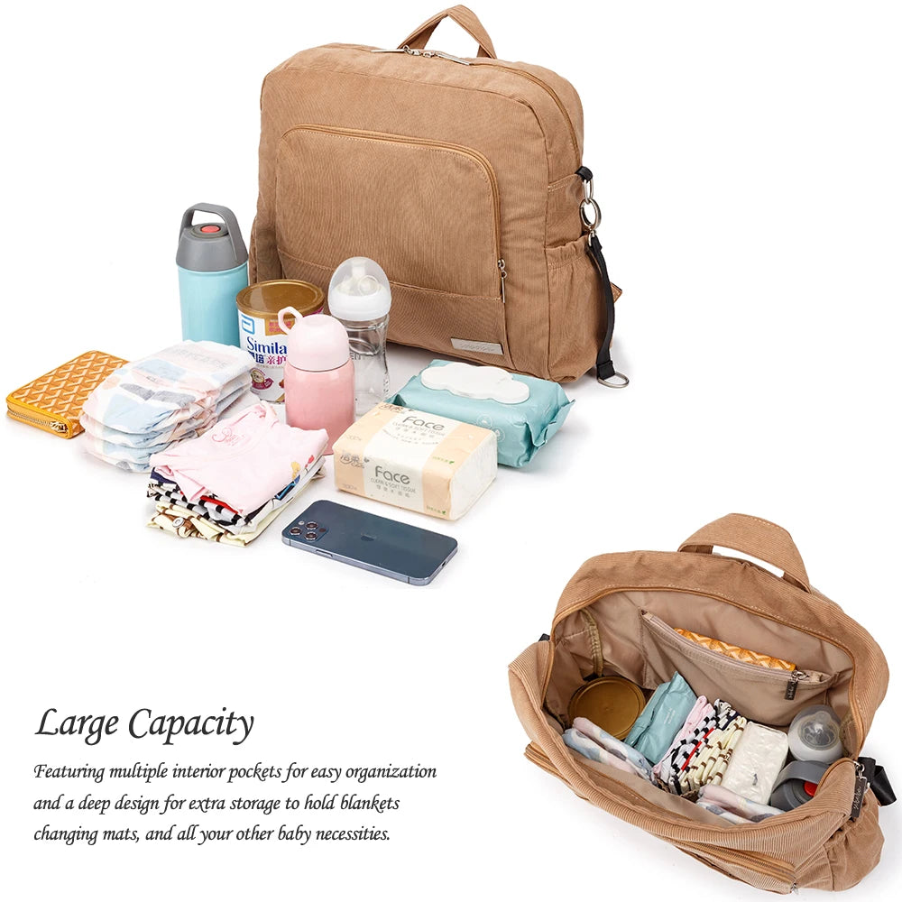 Soft Corduroy Diaper Backpack with Large Capacity