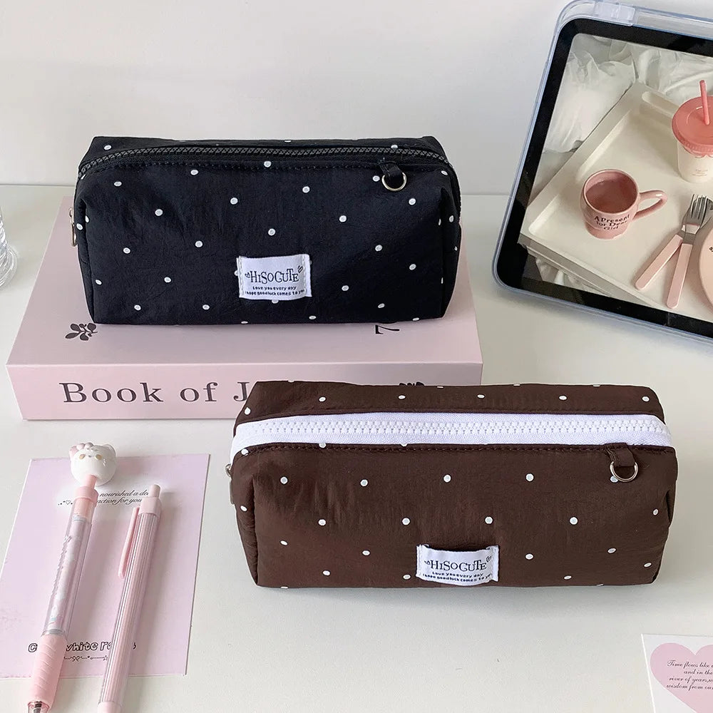 Korean Style Polka Dot Pencil Case – Spacious Storage for Students & Makeup