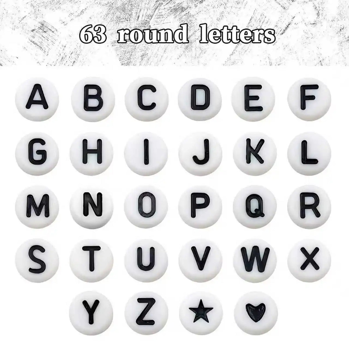 A set of 63 round alphabet letter stickers for crafting and journaling