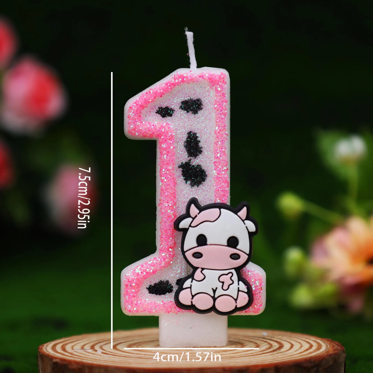 Cow Print Number Candles with Glitter Finish