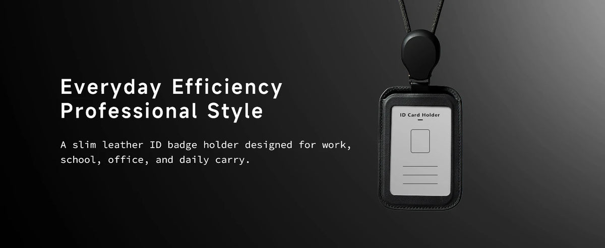 Premium Leather ID Card Holder with Adjustable Lanyard