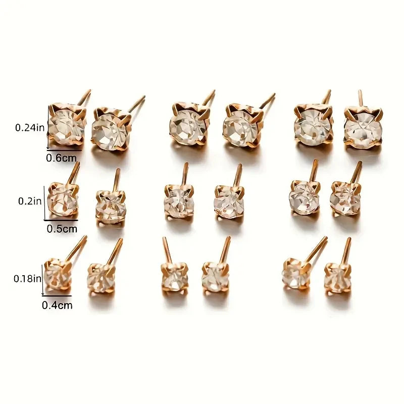 Classic Rhinestone Stud Earrings Set