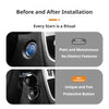 Before and after installation comparison showing a car button modification from plain to unique with a protective button desi