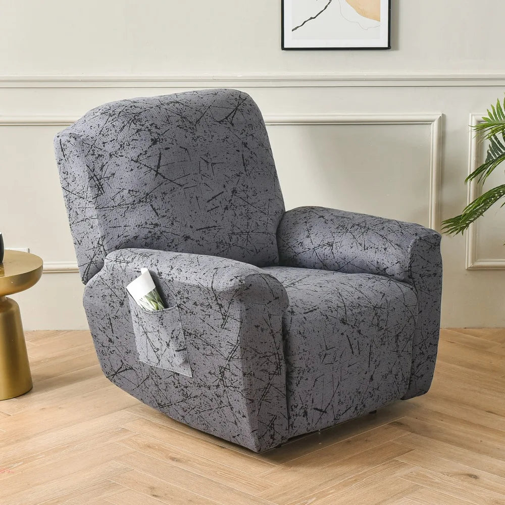 Printed Recliner Cover with Side Pocket — 4-Piece Set